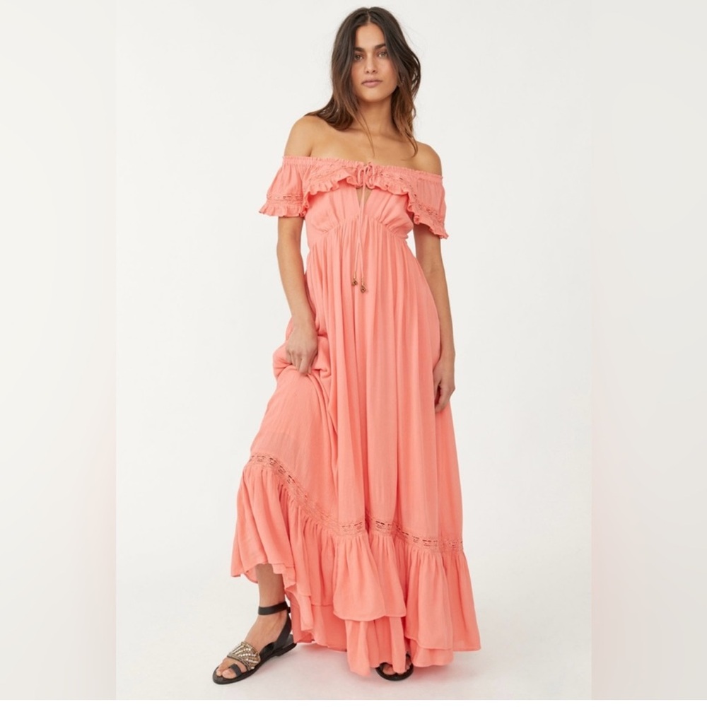 Free People Coral Off-Shoulder Maxi Dress